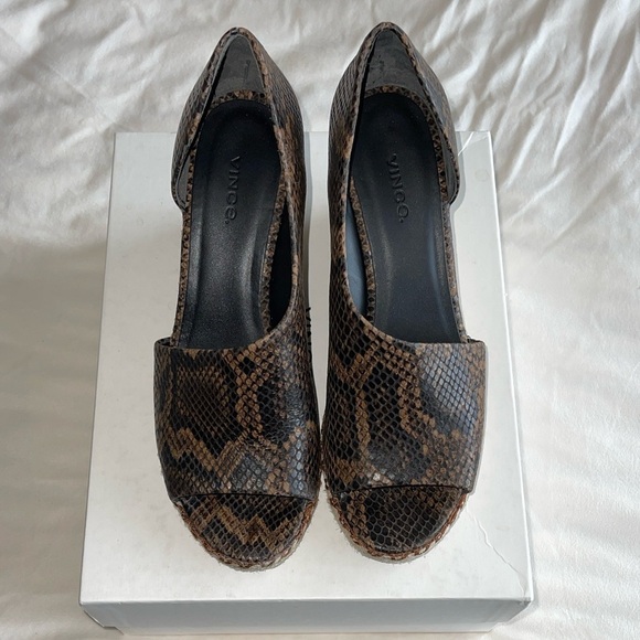 Vince Shoes - VINCE Percey Snakeskin Coffee Open Toe Heel